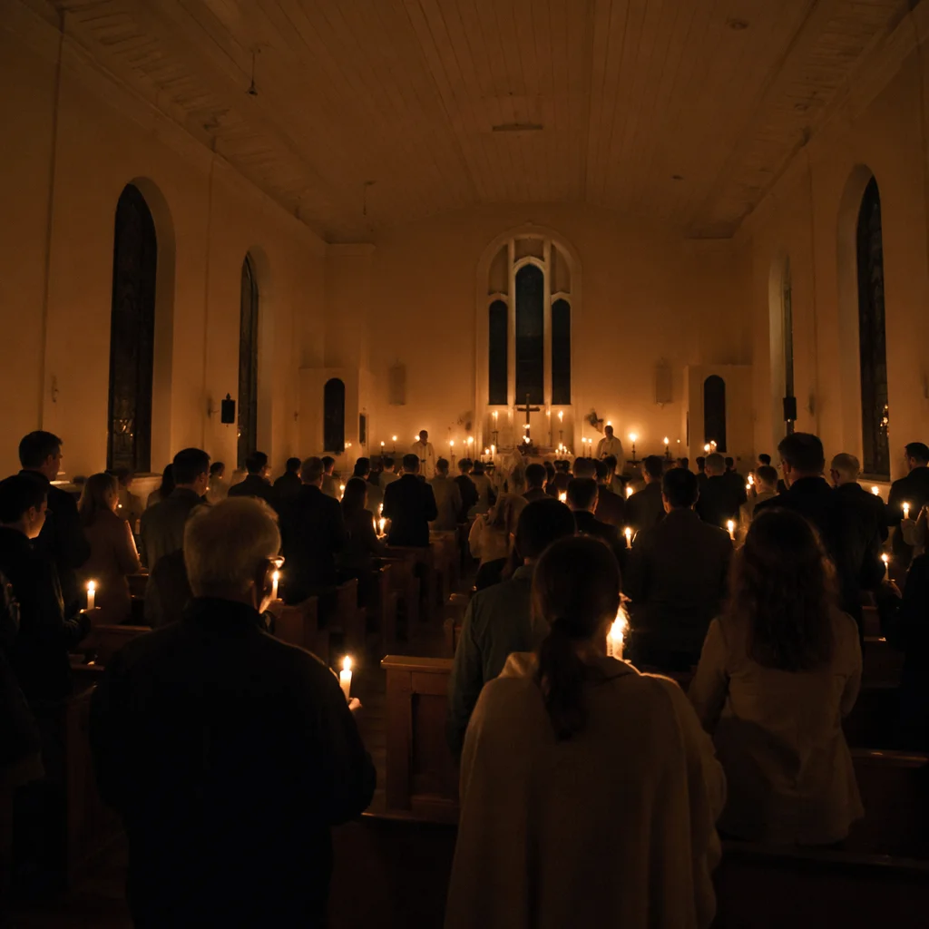 Easter Vigil Candles in Dark Church