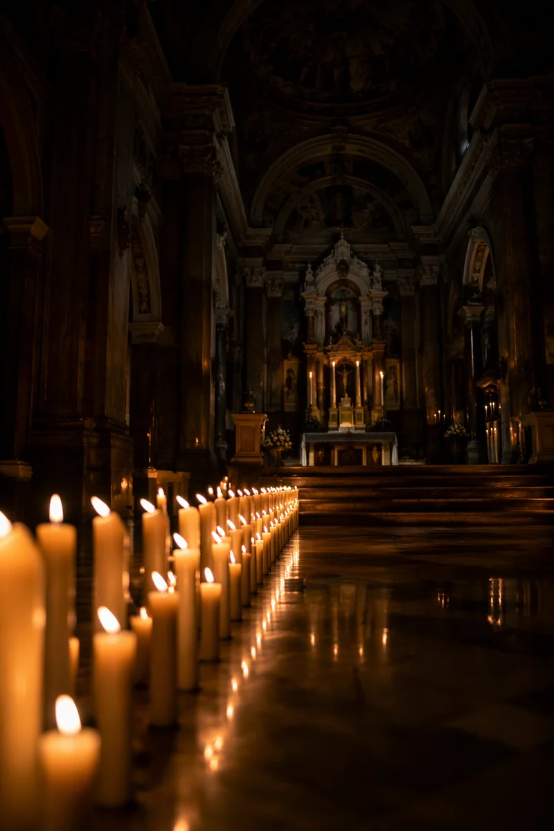 Easter Vigil Candles in Dark Church