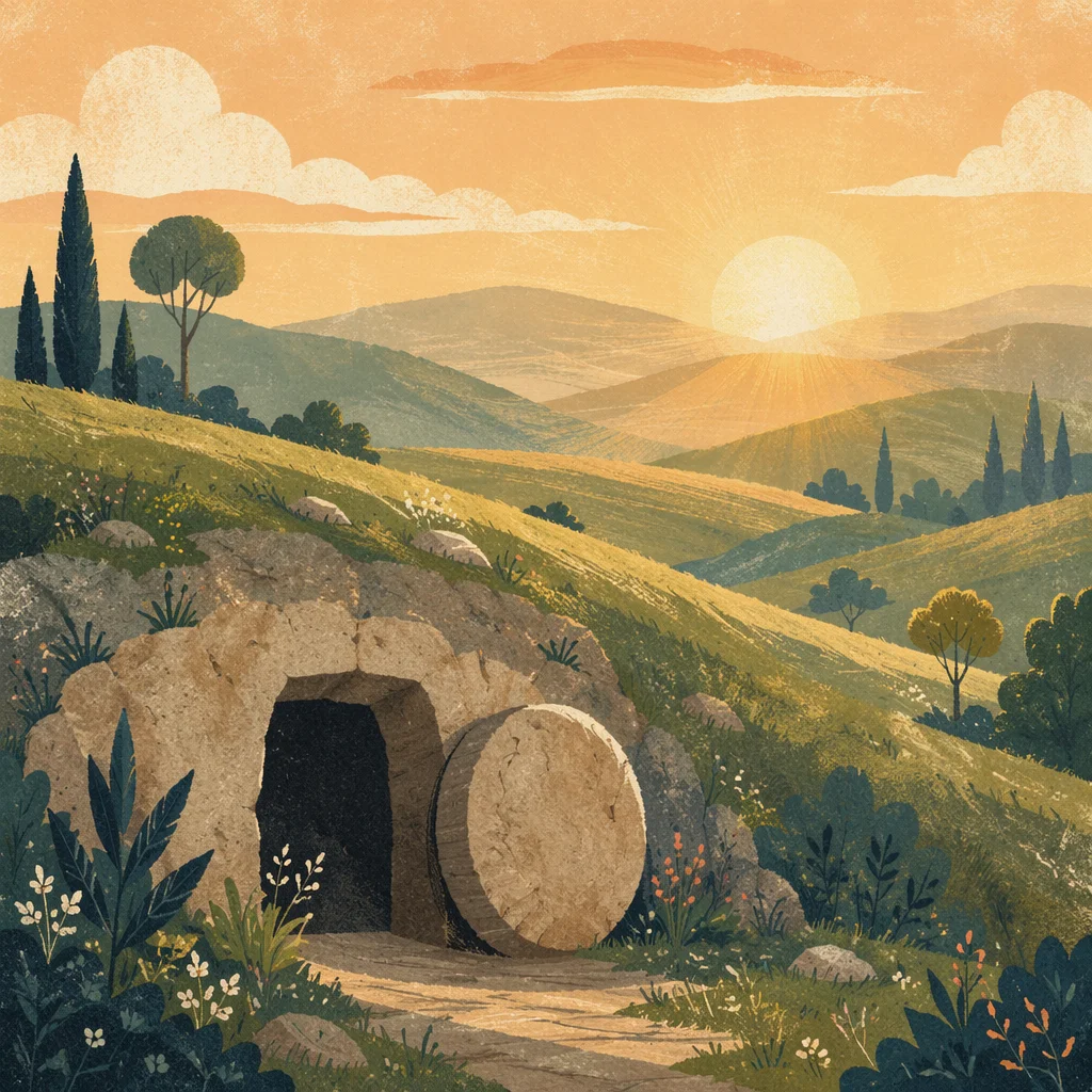 Empty Tomb at Sunrise on Spring Hills
