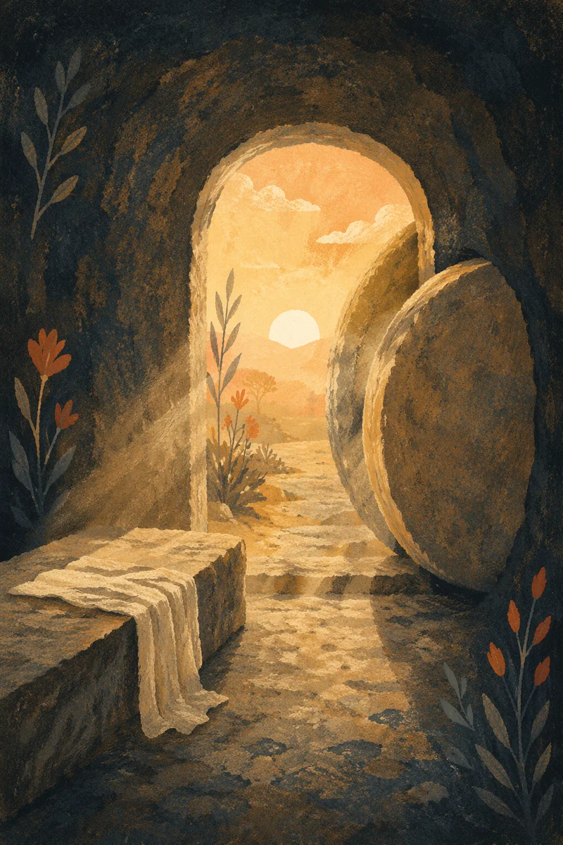 Empty Tomb With Stone Rolled Away