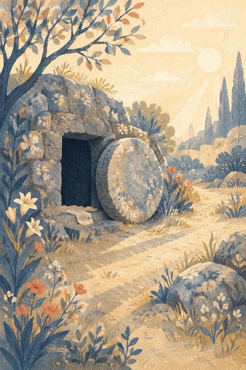 Empty Tomb at Dawn in Garden