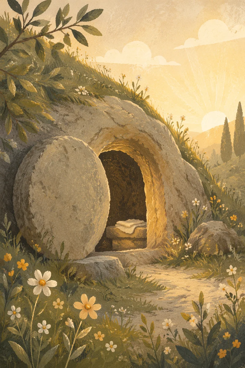Empty Easter Tomb in Morning Light
