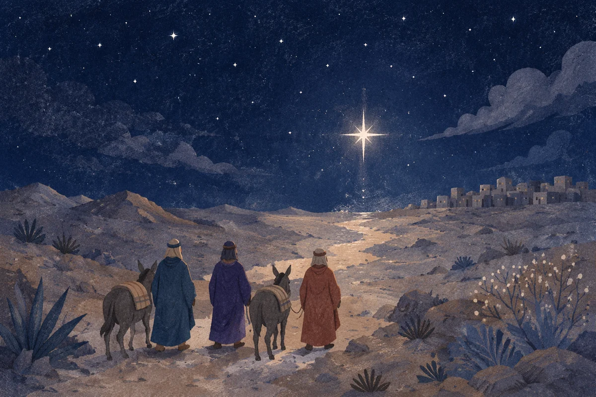 Epiphany Star Over Winter Desert Travelers