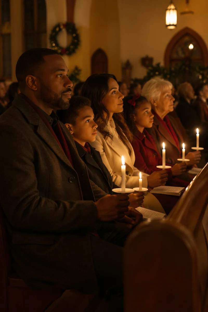 Family Candlelight Service in Christmas Church