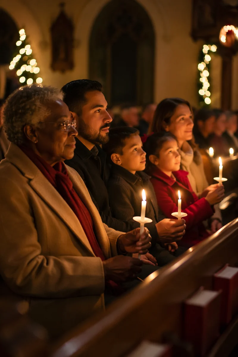 Family Candlelight Service in Traditional Church