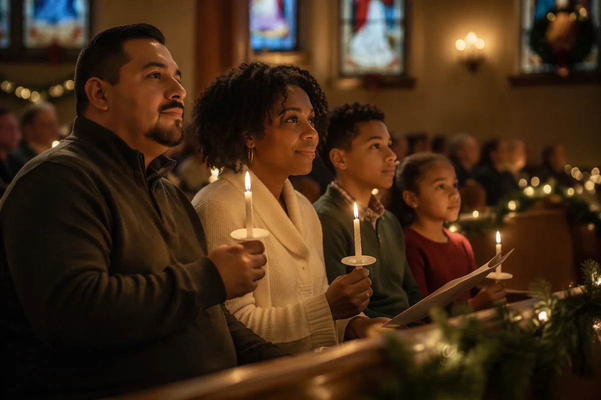 Family Holding Candles in Church Service