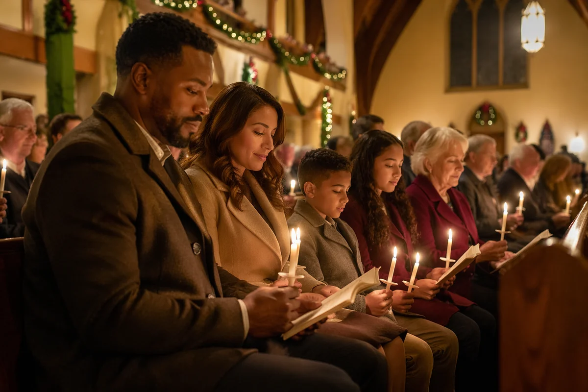 Family at Christmas Eve Candlelight Service