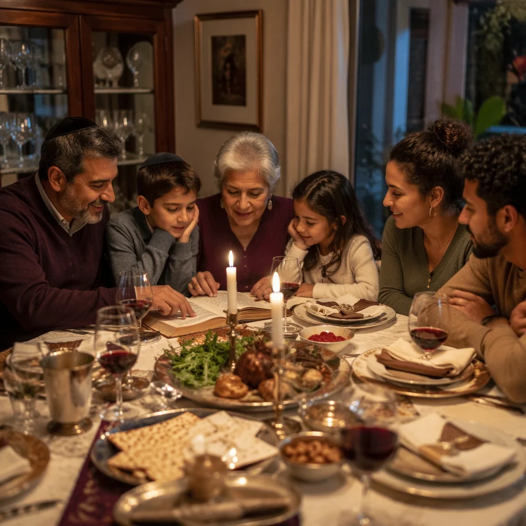 Family Gathered Around Passover Seder Table