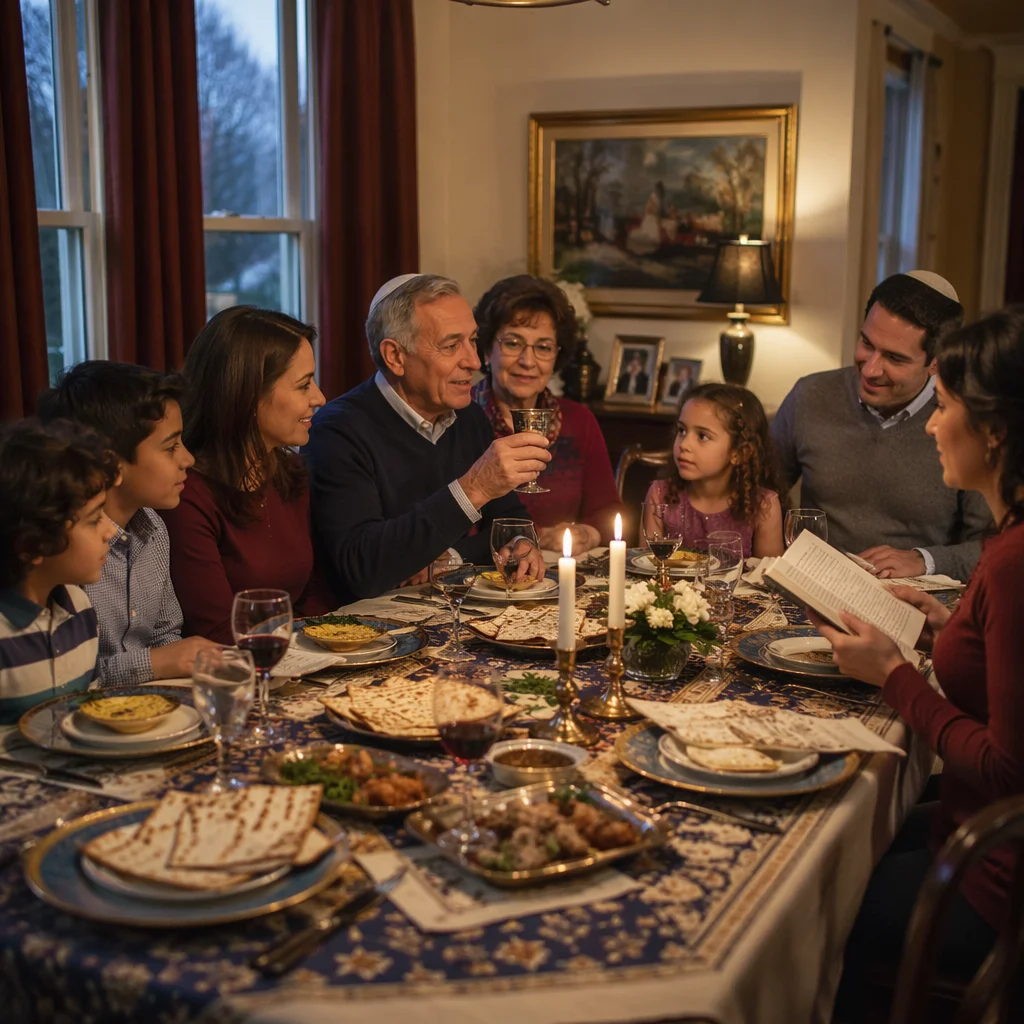 Multigenerational Family at Passover Seder Table