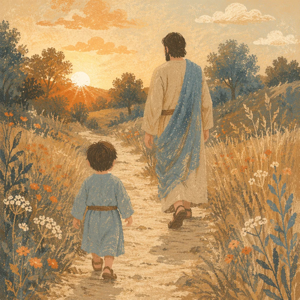 Father and Child on Sunset Path