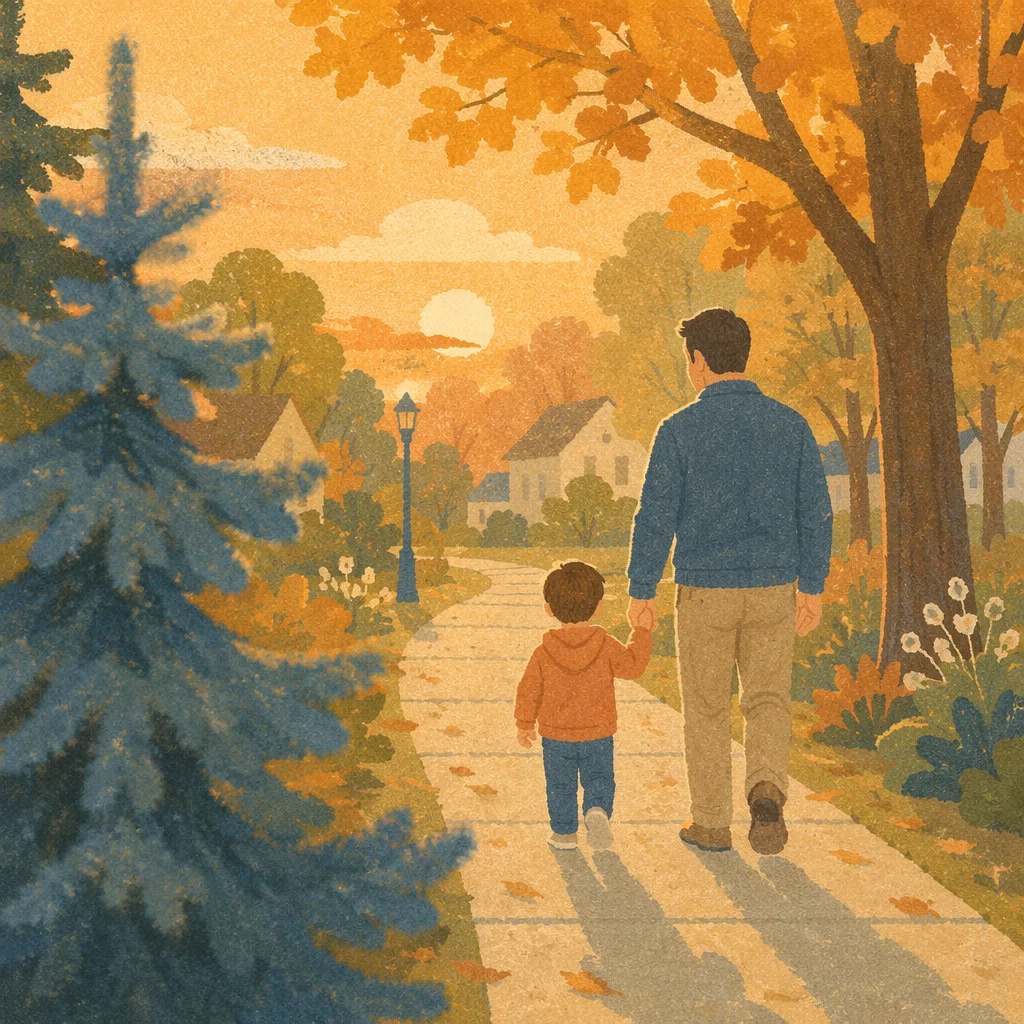 Father and Child Sunset Park Walk