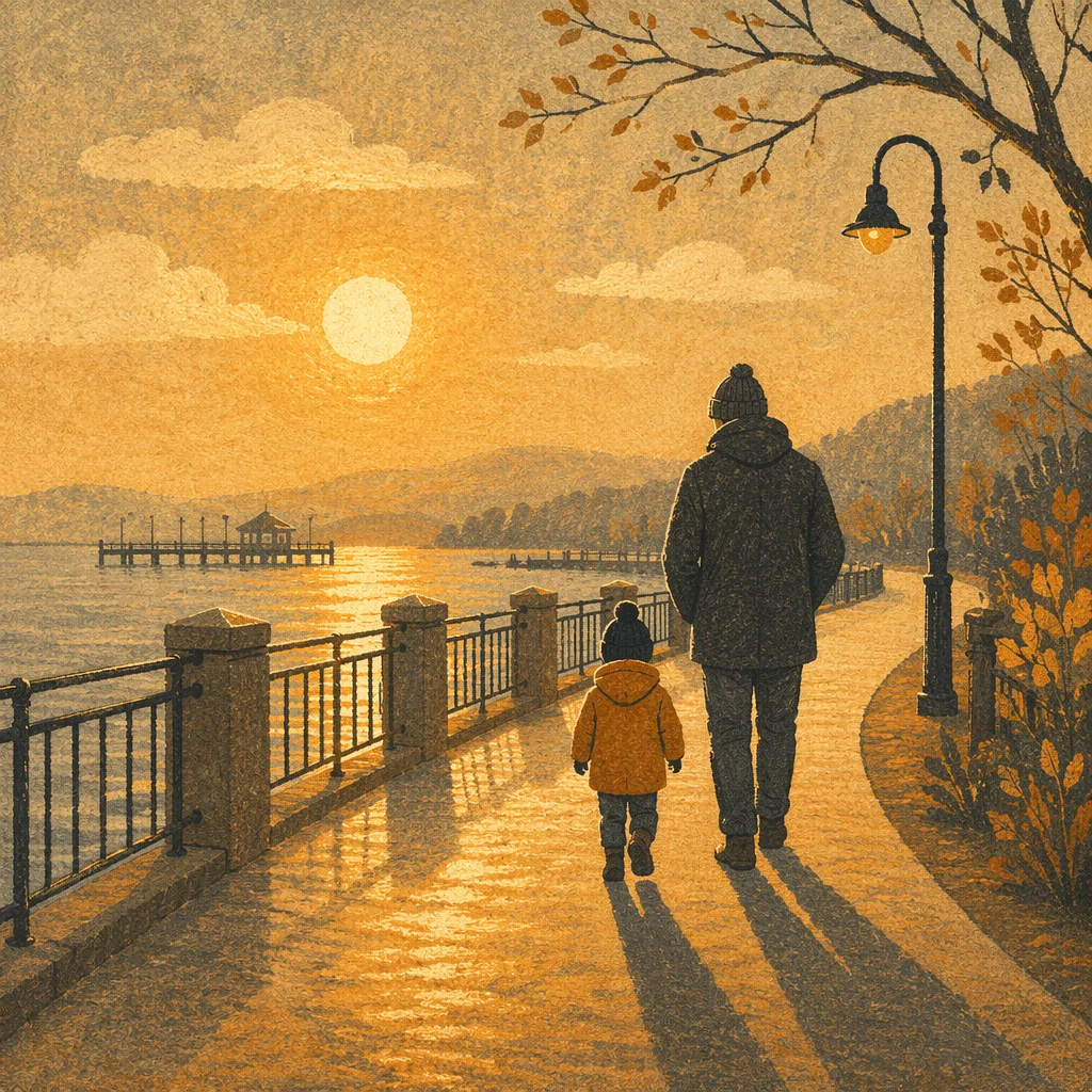 Father and Child Sunset Promenade