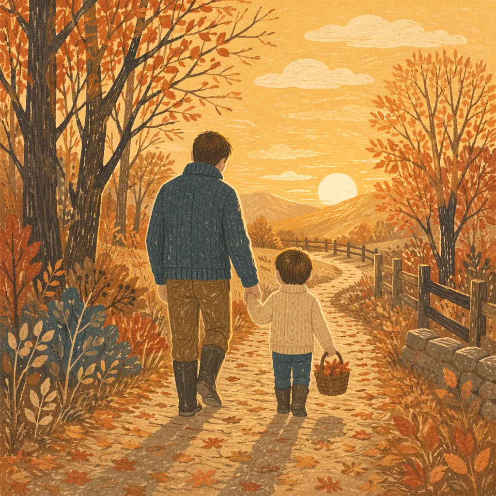 Father and Child Autumn Sunset Walk