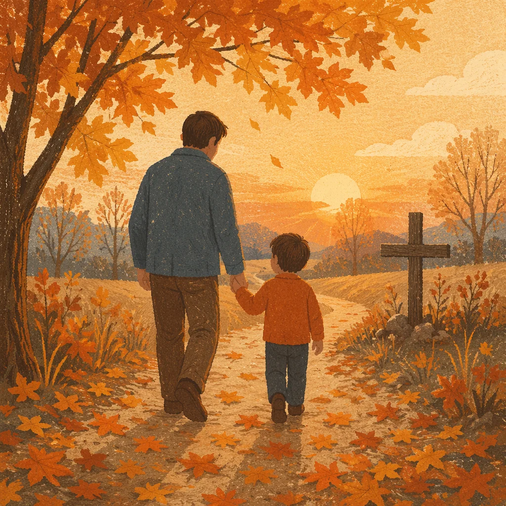 Father and Child on Autumn Faith Path
