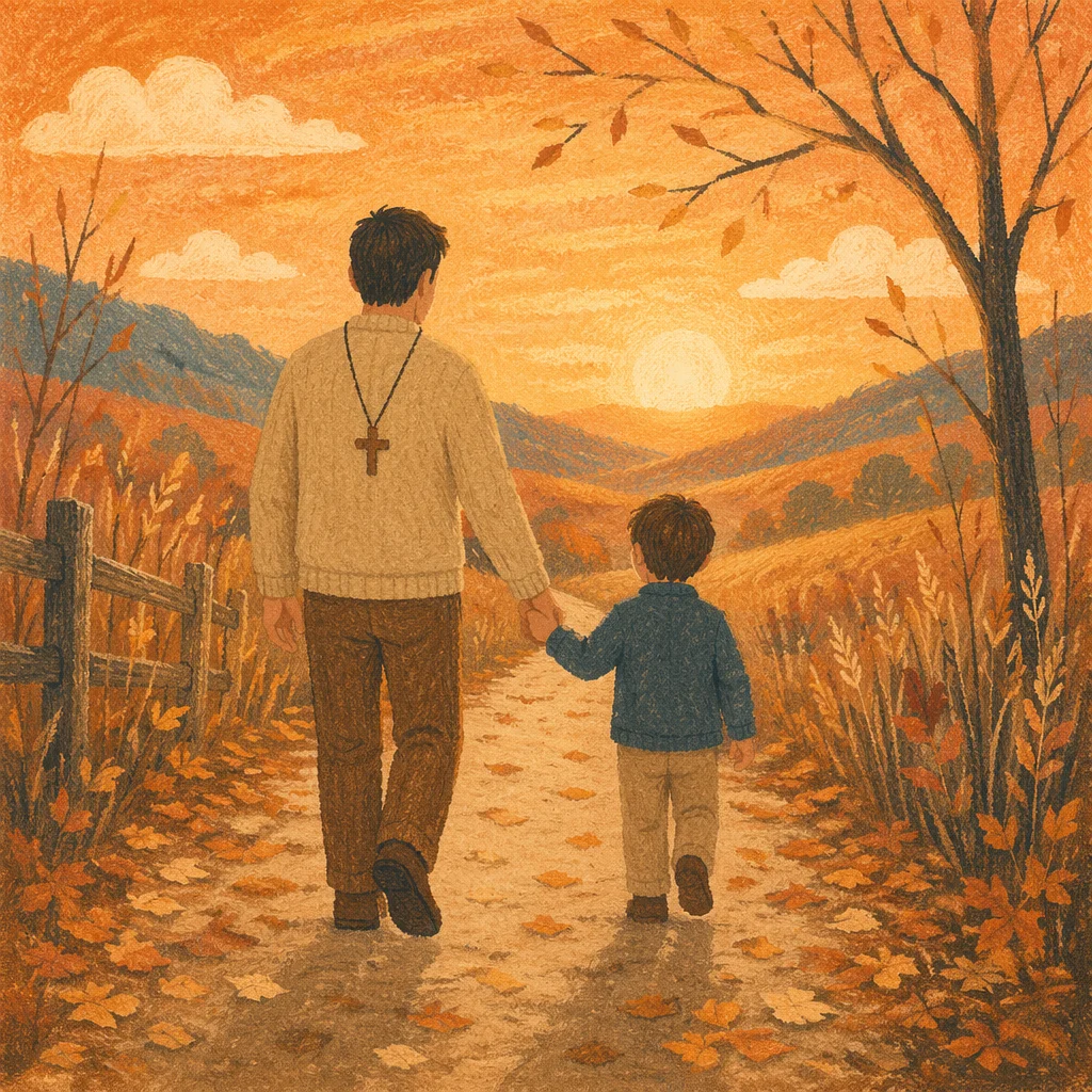 Father and Child Autumn Sunset Walk