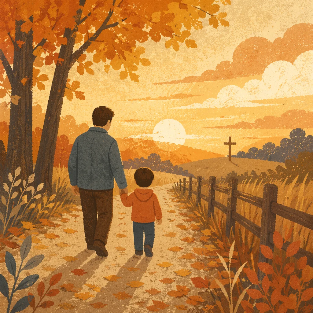 Father and Child on Autumn Faith Path