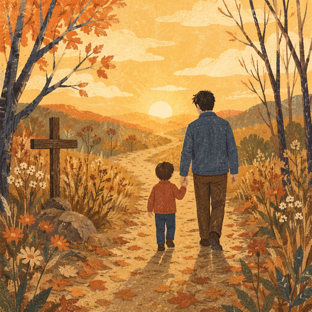 Father and Child on Autumn Faith Path
