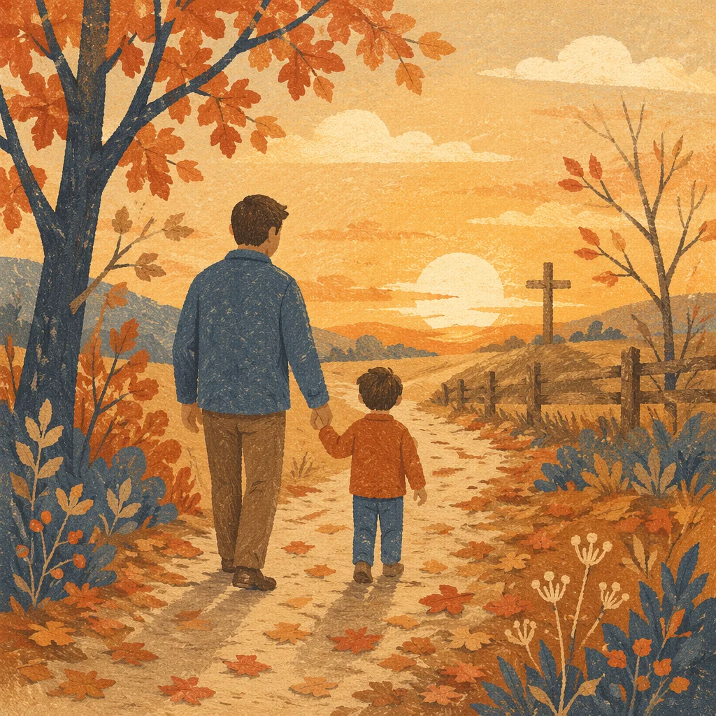 Father and Child on Autumn Faith Path