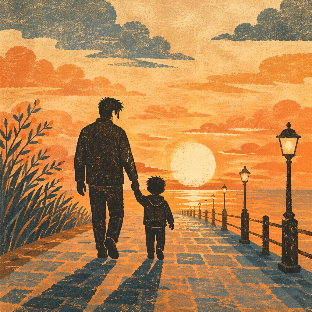 Father and Child Sunset Walk
