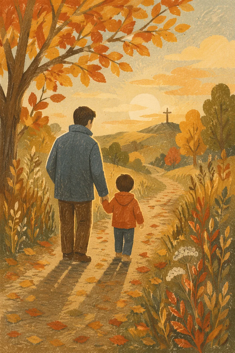 Father and Child on Autumn Faith Path