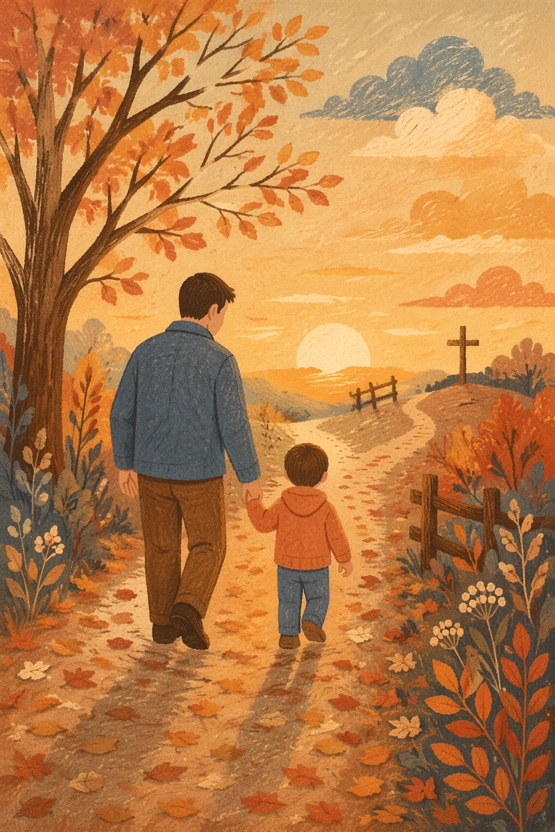 Father and Child on Autumn Faith Path