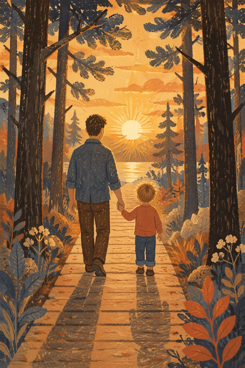 Father and Child Sunset Woodland Walk