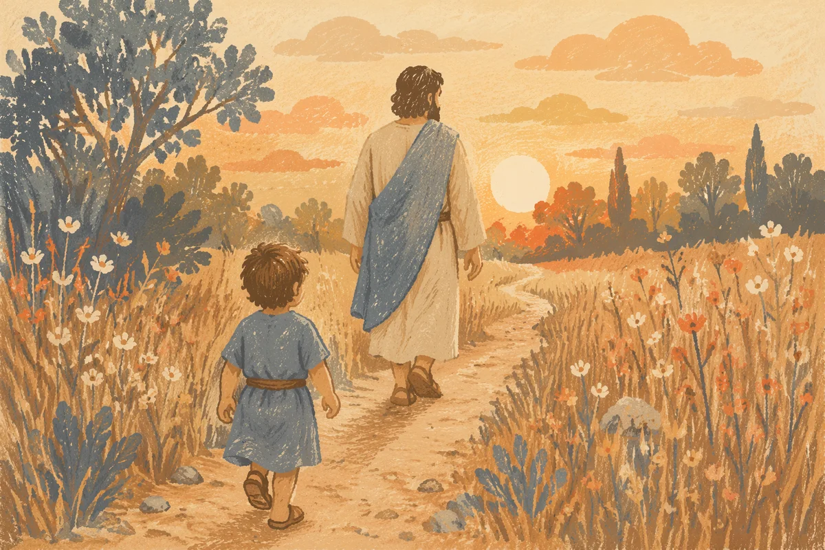 Father and Child on Sunset Path