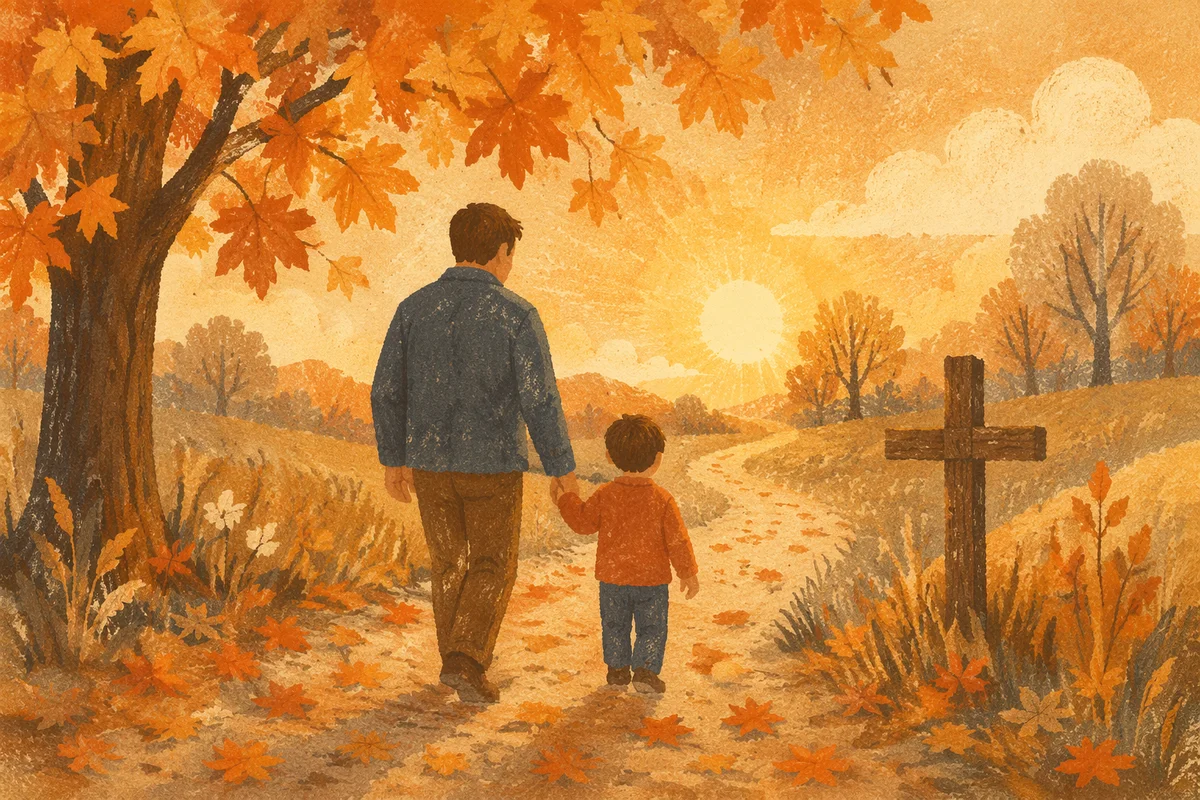 Father and Child on Autumn Faith Path