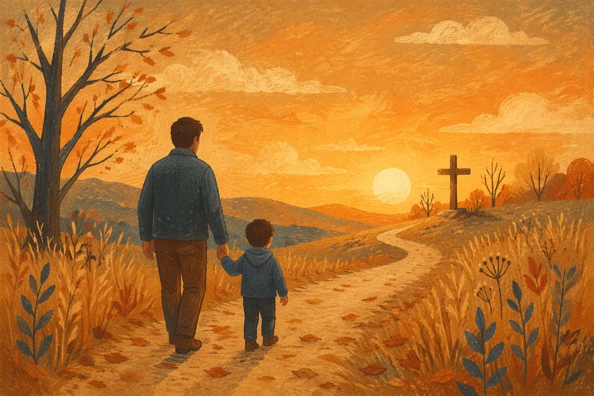 Father and Child on Autumn Faith Path