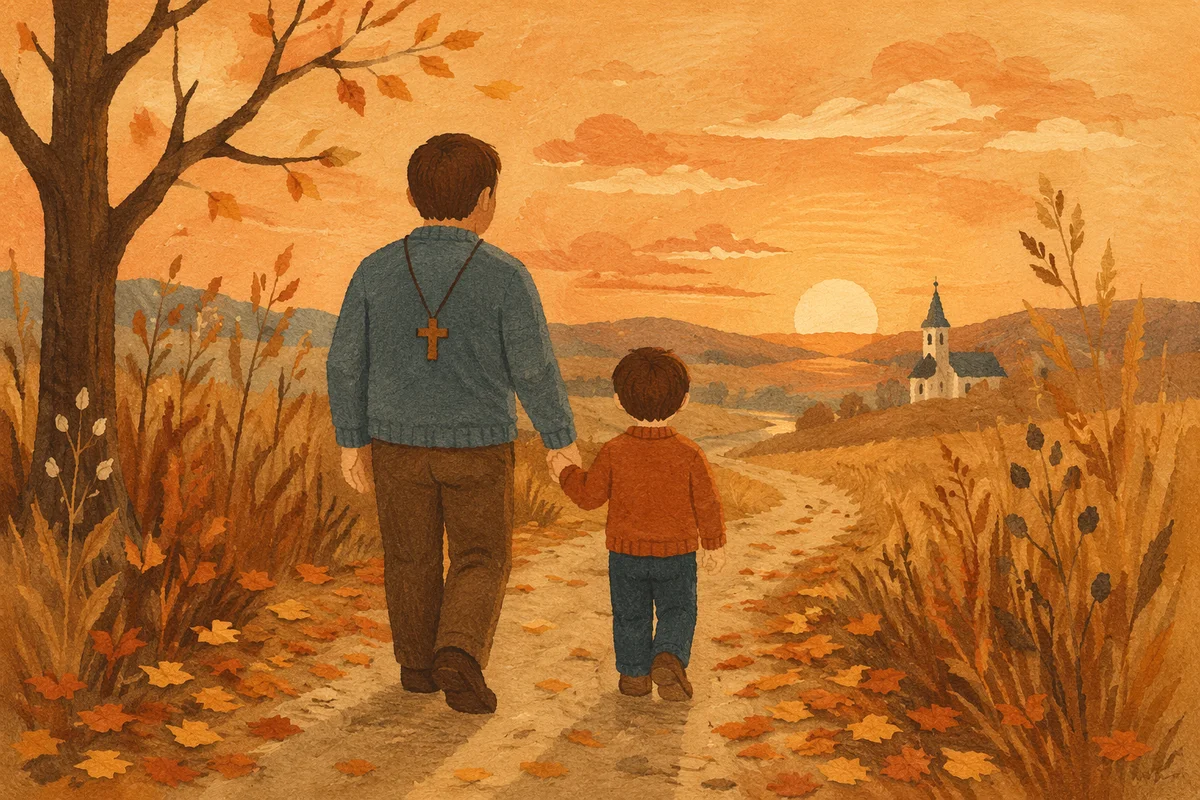 Father and Child Autumn Sunset Walk