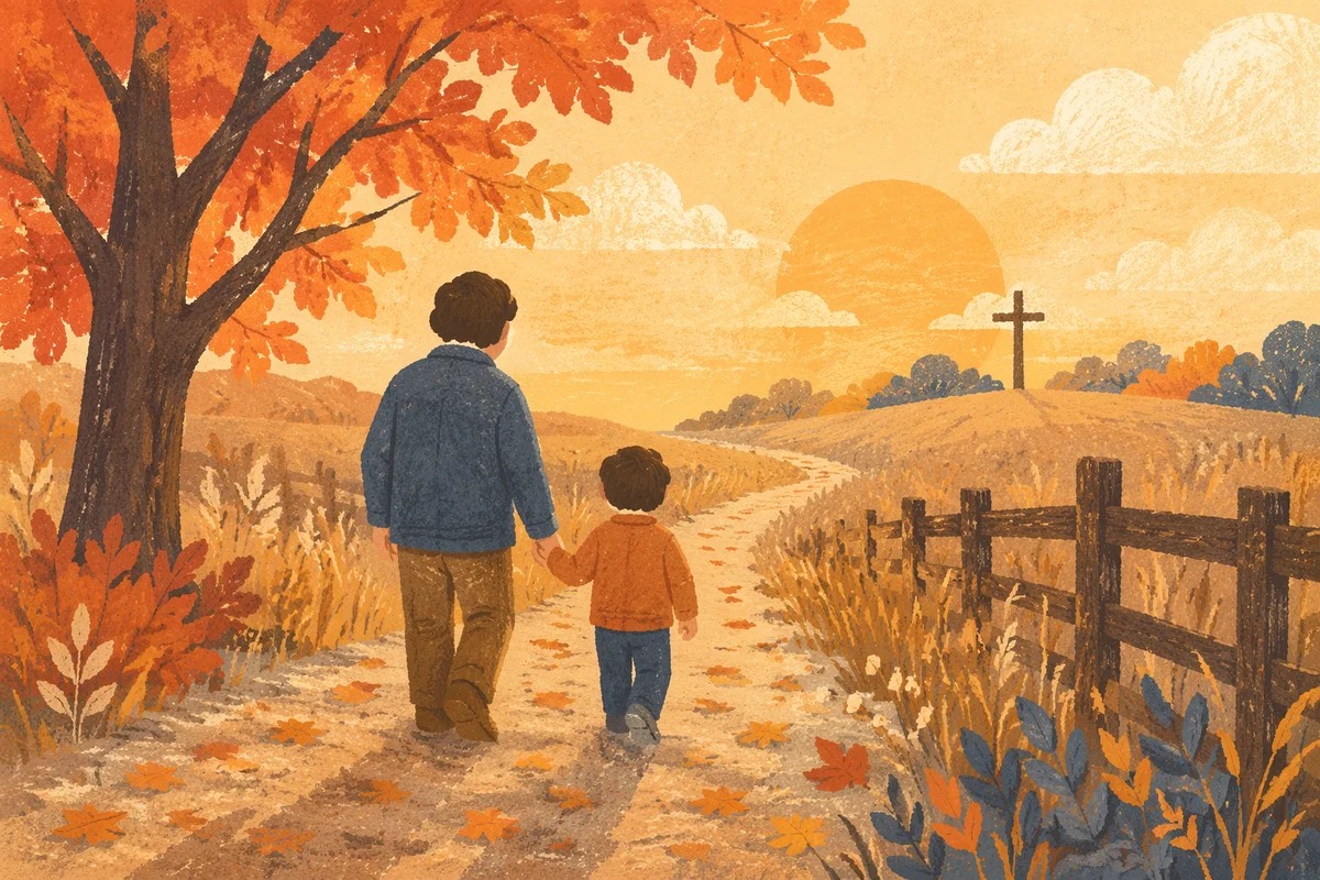 Father and Child Autumn Sunset Walk