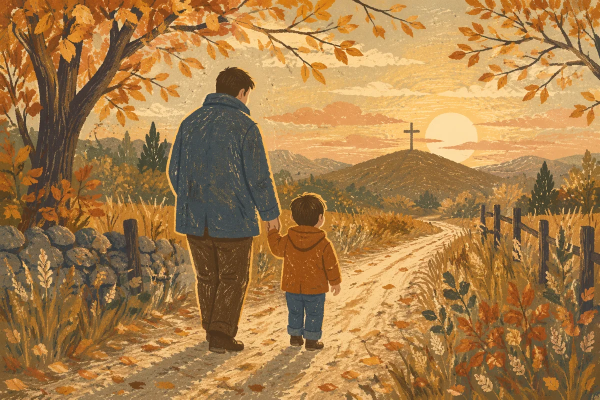 Father and Child on Autumn Faith Path