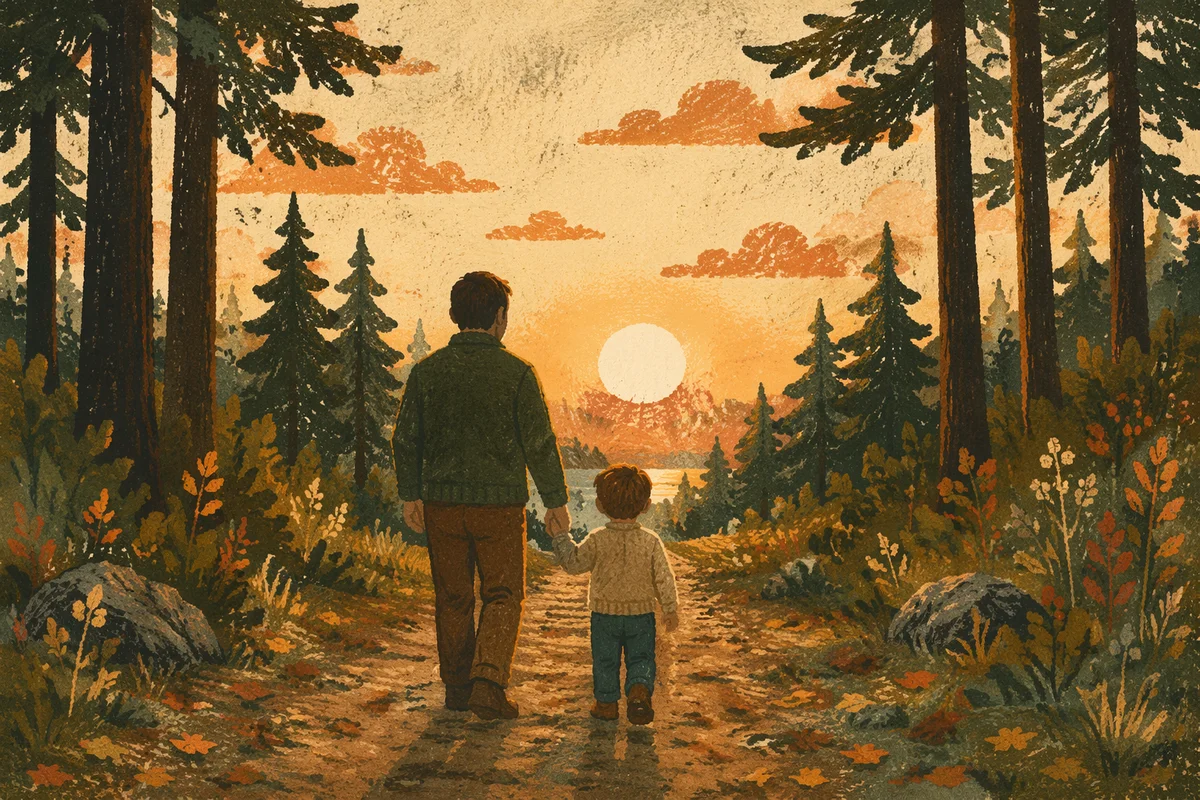 Father and Child Sunset Woodland Walk