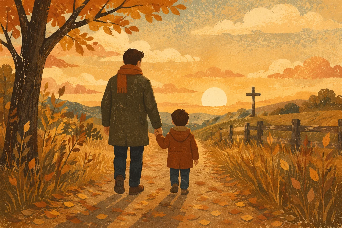 Father and Child on Autumn Faith Path
