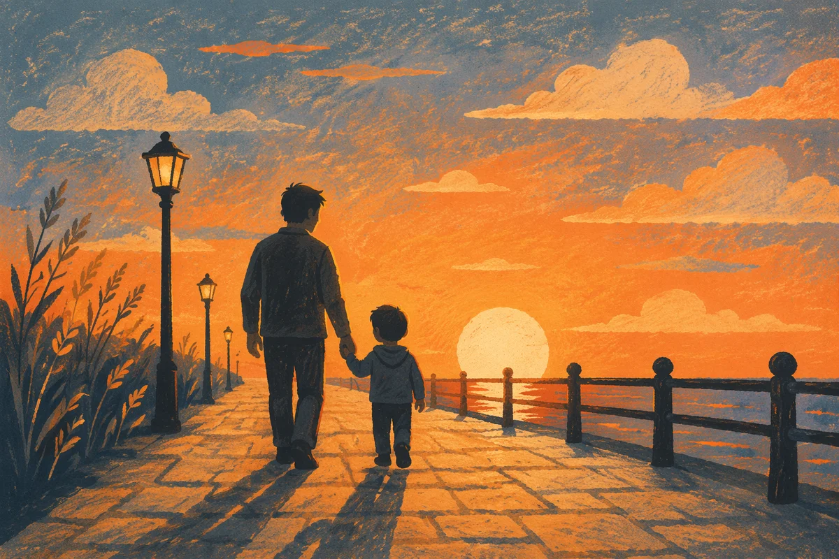 Father and Child Sunset Walk