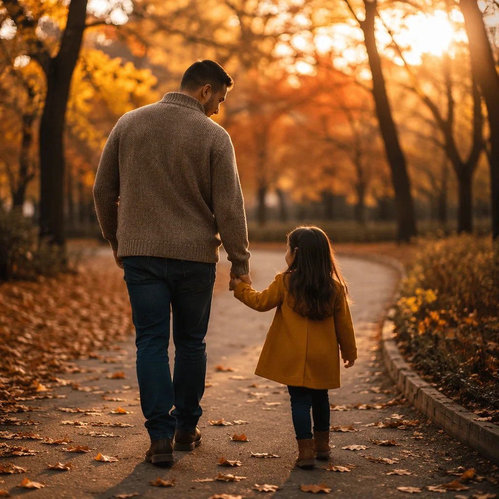Father and Daughter on Autumn Path