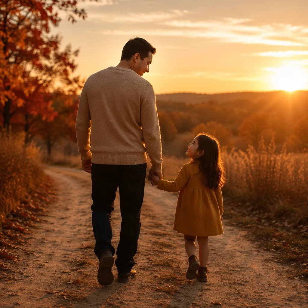Father and Daughter on Autumn Path