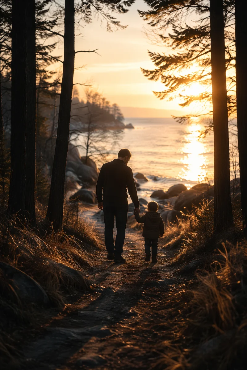 Father and Child Sunset Path Walk