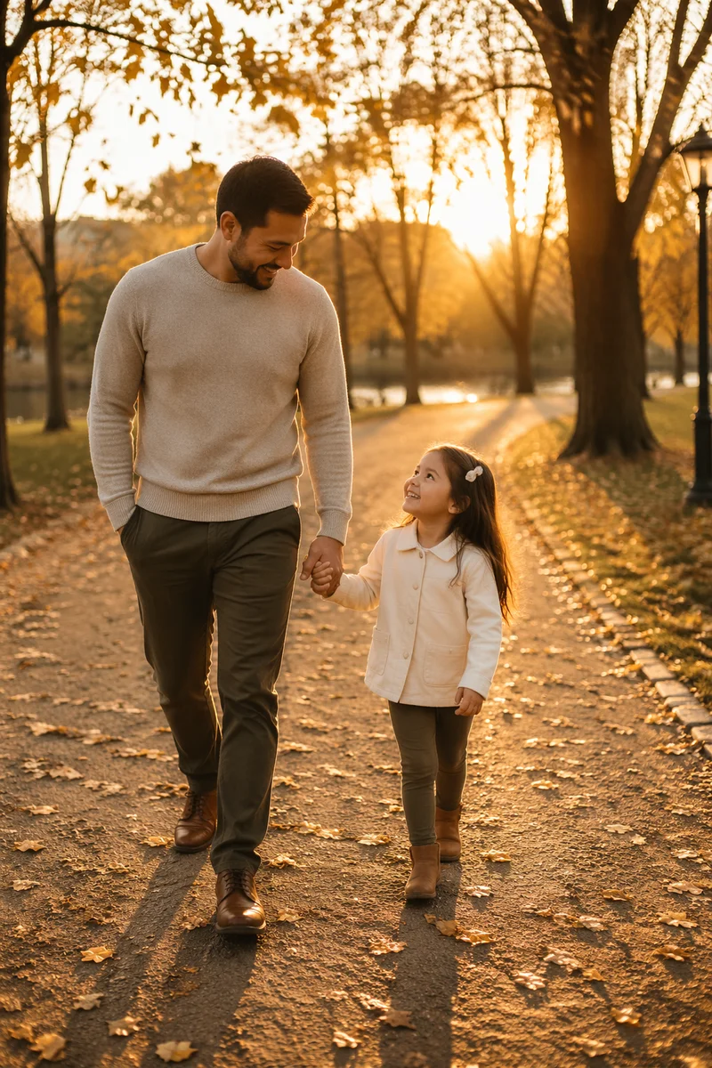 Father and Daughter on Autumn Path