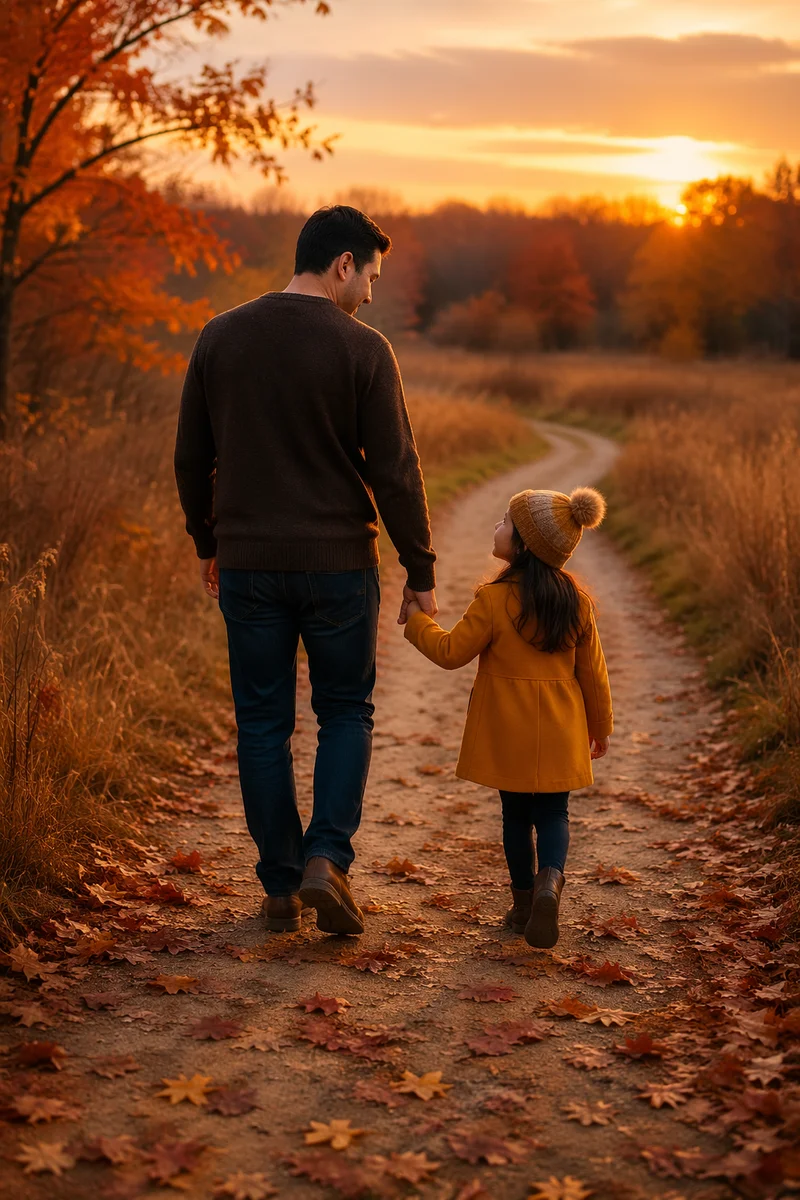 Father and Daughter on Autumn Path