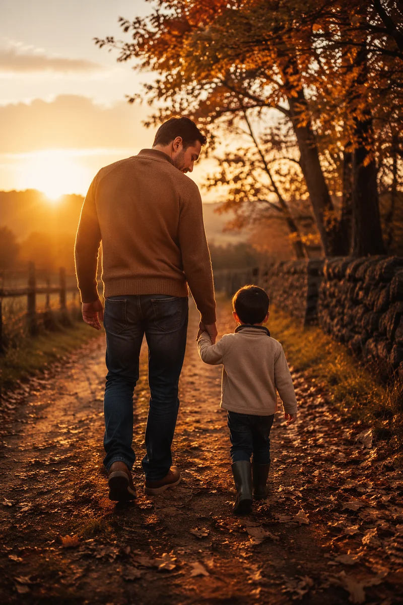 Father and Child on Autumn Path