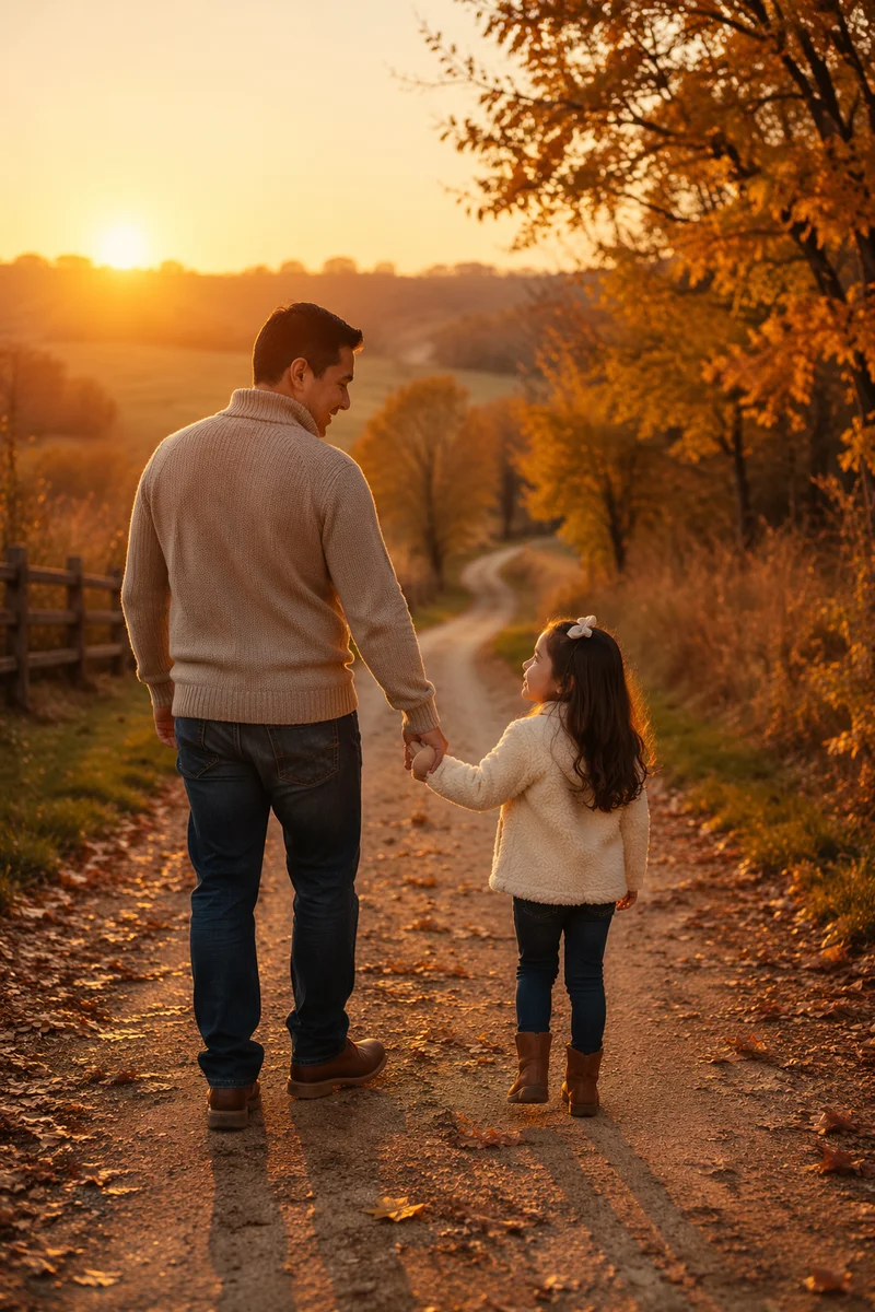Father and Daughter on Autumn Path
