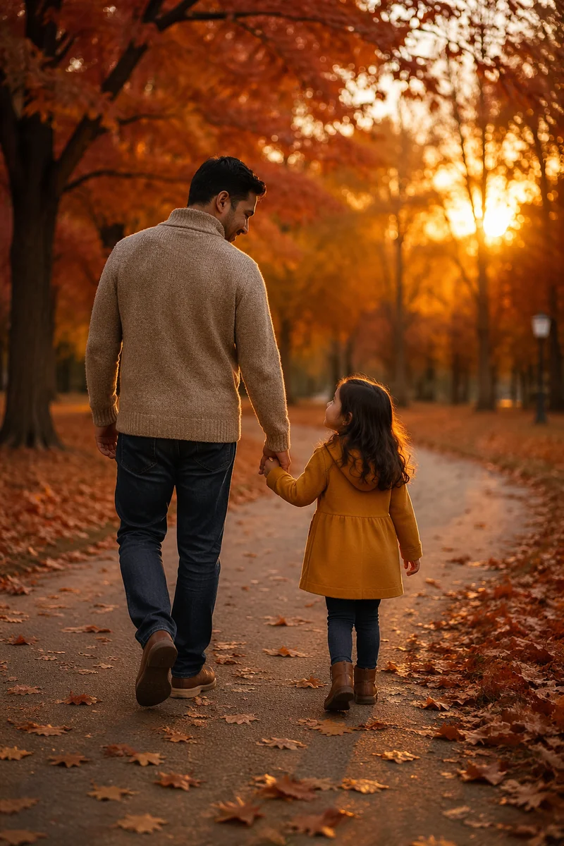 Father and Daughter on Autumn Path