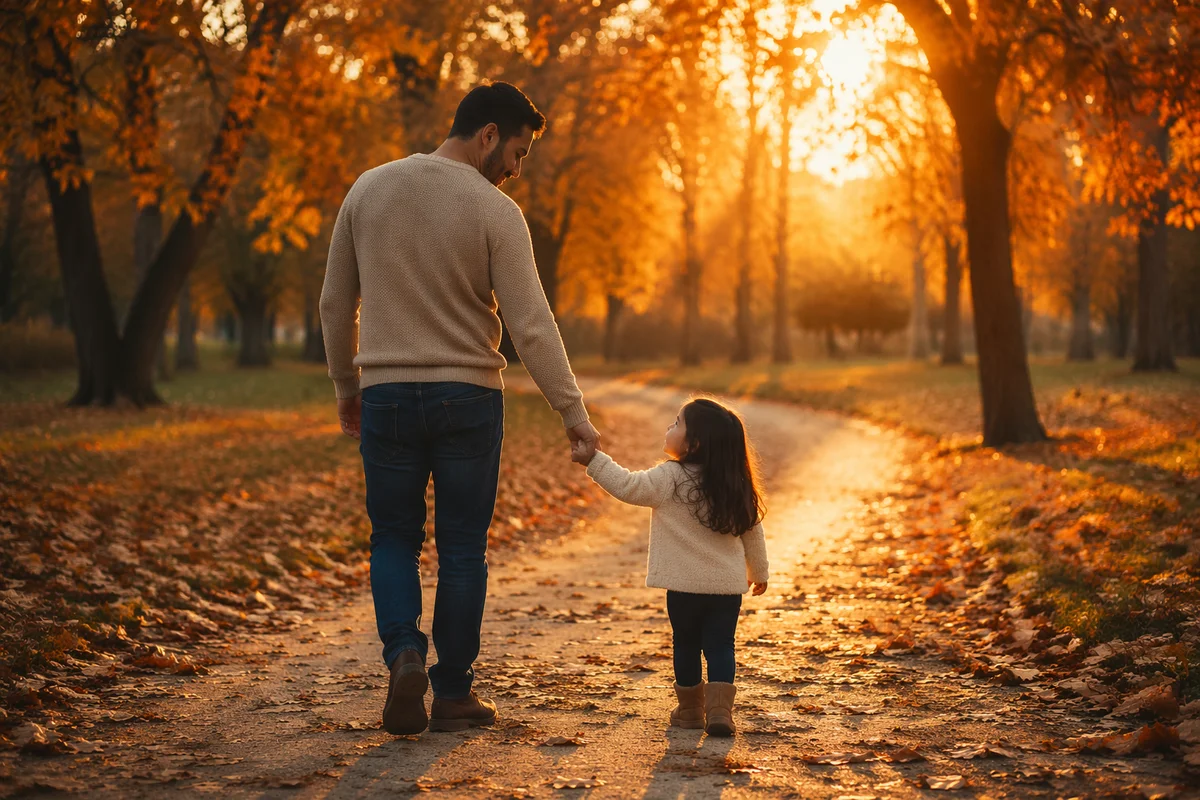 Father and Daughter on Autumn Path