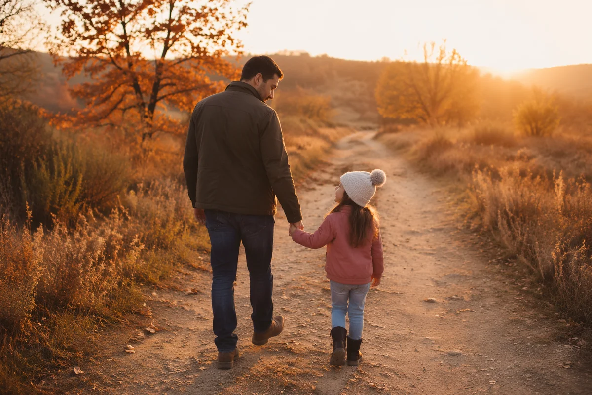 Father and Daughter on Autumn Path