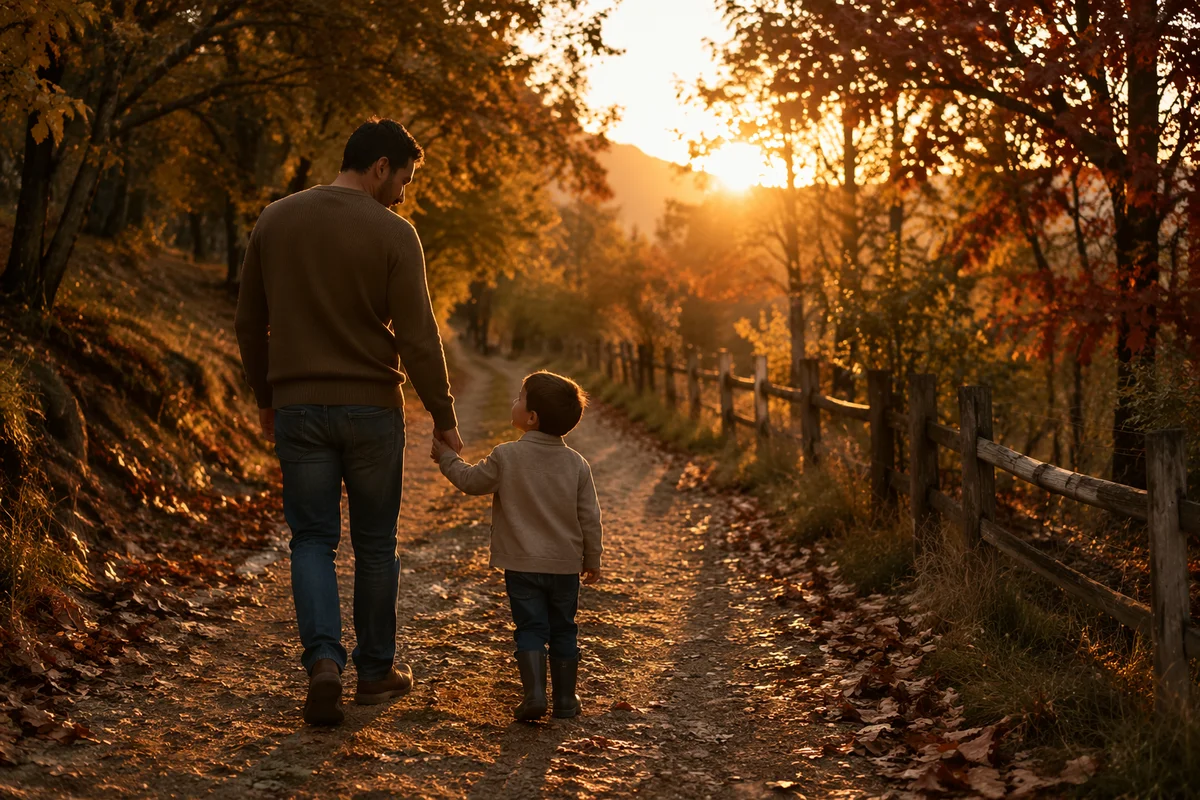 Father and Child on Autumn Path