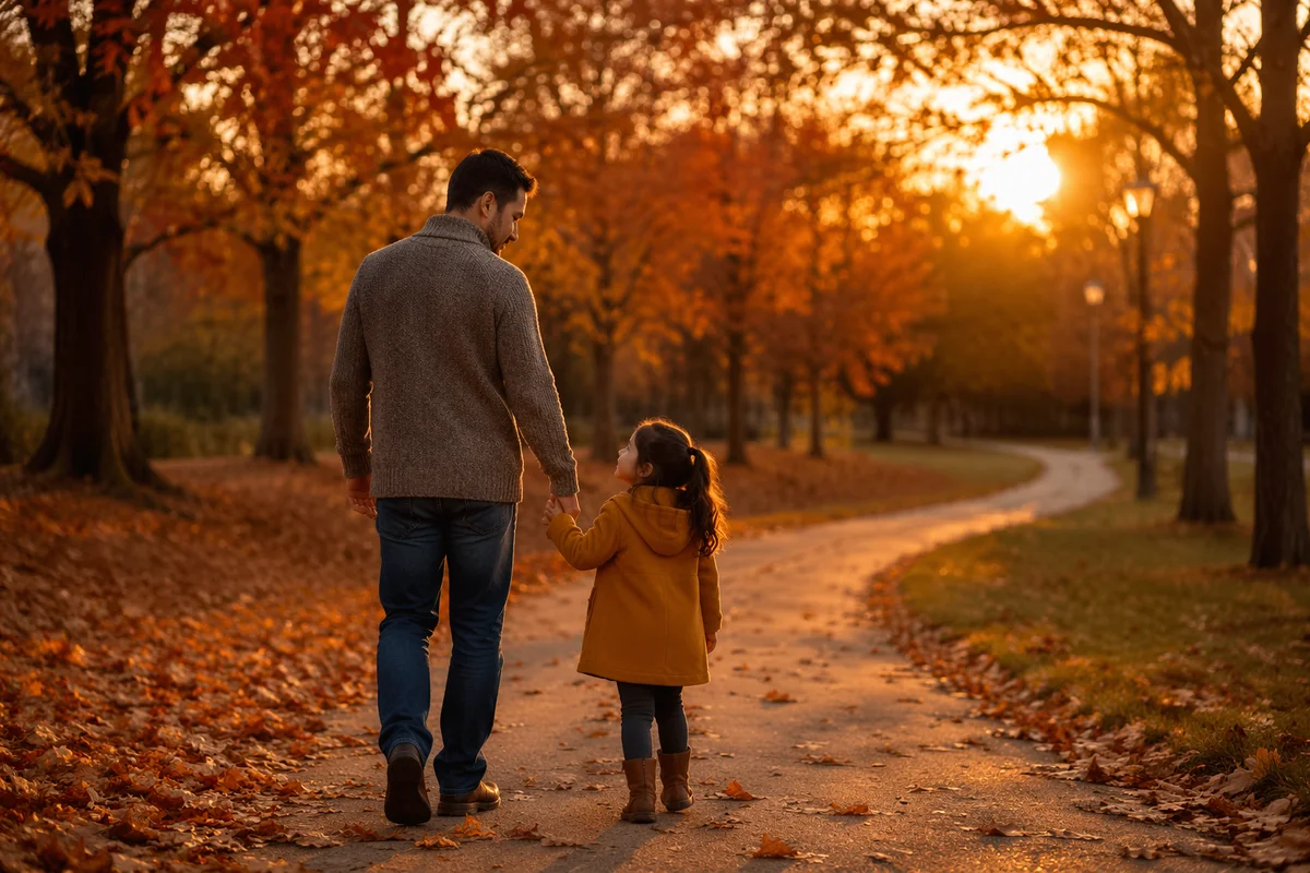 Father and Daughter on Autumn Path