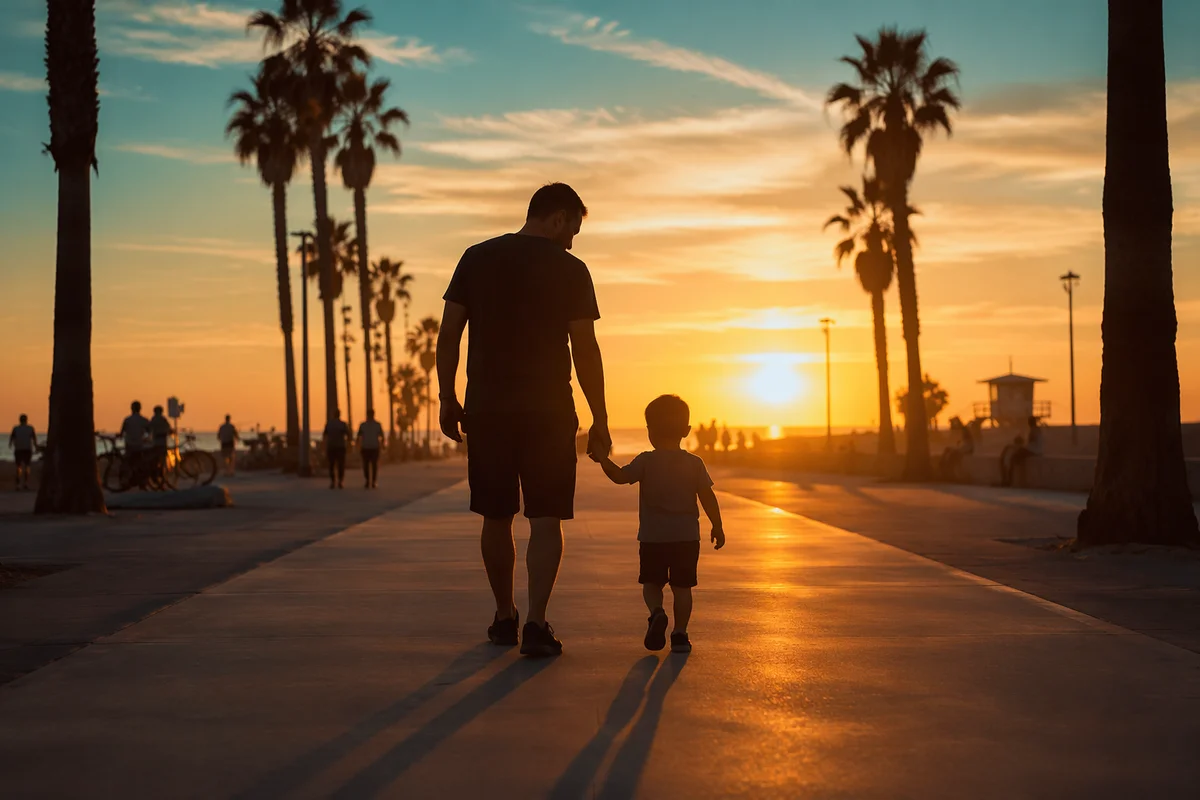 Father and Child Sunset Promenade Walk