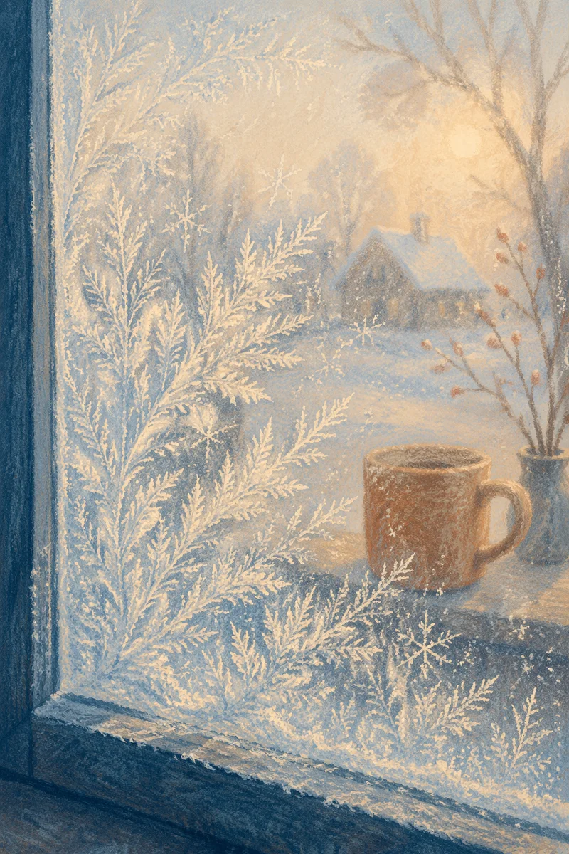 Delicate Frost Patterns on Winter Window