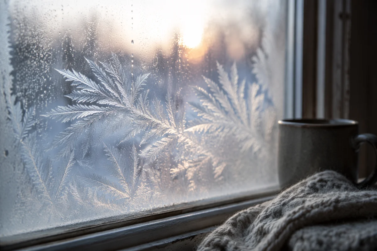 Winter Frost Crystals on Window Pane